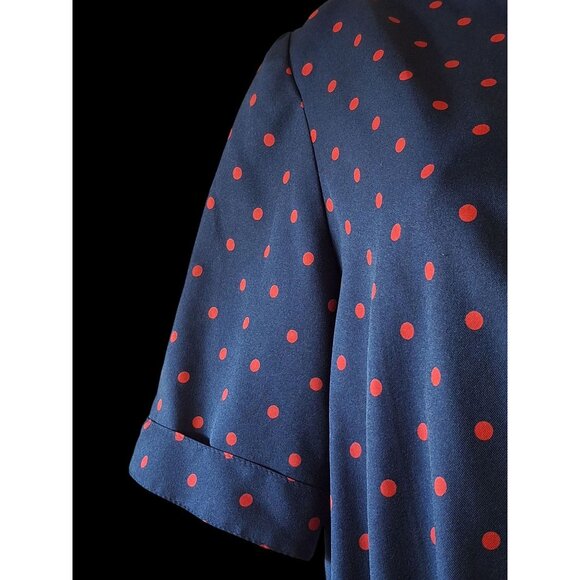 Vtg Navy Blue Dress With Red Polka Dots Button Front Short Sleeves - Picture 5 of 15